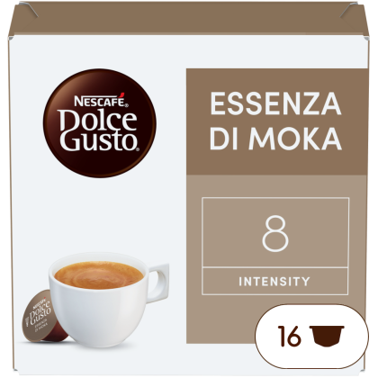 Front view of Essenza di Moka (16 pods) box