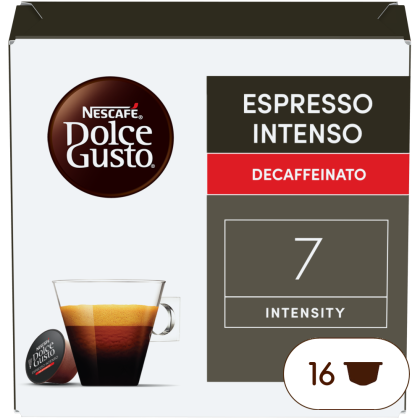 Front view of Espresso Intenso Decaffeinato (16 pods) box