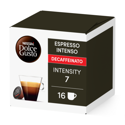 Front view of Espresso Intenso Decaffeinato (16 pods) box