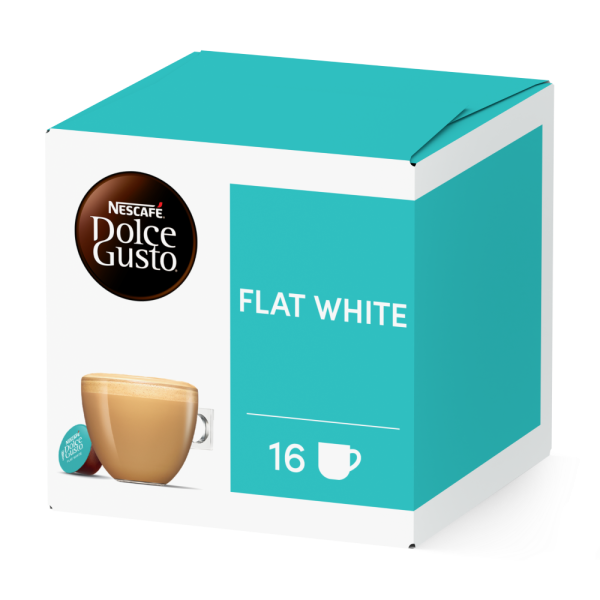 Front view of Flat White (16 pods) box